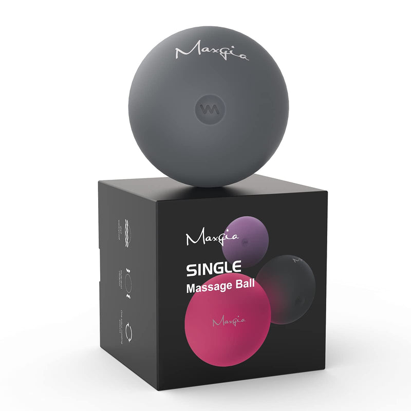 Maxgia 3" Single Massage Ball, 5 Speeds Lacrosse Massage Ball Roller for Trigger Point Therapy, Deep Tissue Massager for Back, Neck, Foot, Myofascial Release, Pain Relief, Muscle Recovery (Gray) Grey - BeesActive Australia