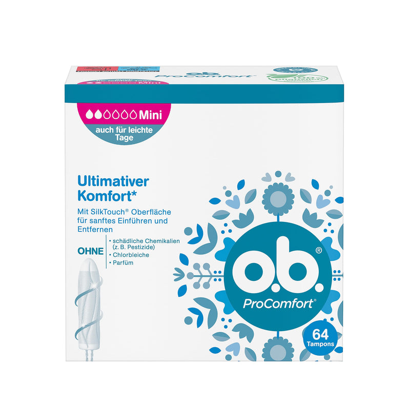 o.b. ProComfort Mini Tampons for Light/Medium Days, with SilkTouch Surface for Ultimate Comfort & Reliable Protection (64 Pack) - BeesActive Australia