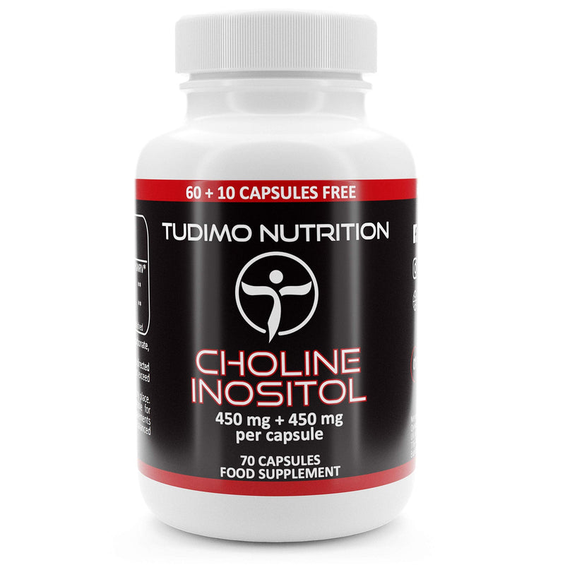 Choline Inositol Capsules - 900mg (450 mg + 450 mg) per Capsule - 70 pcs (2+ Month Supply) of Rapidly Disintegrating Capsules, with 450mg of Cholin Bitartrate and 450mg of Inositol Powder - BeesActive Australia