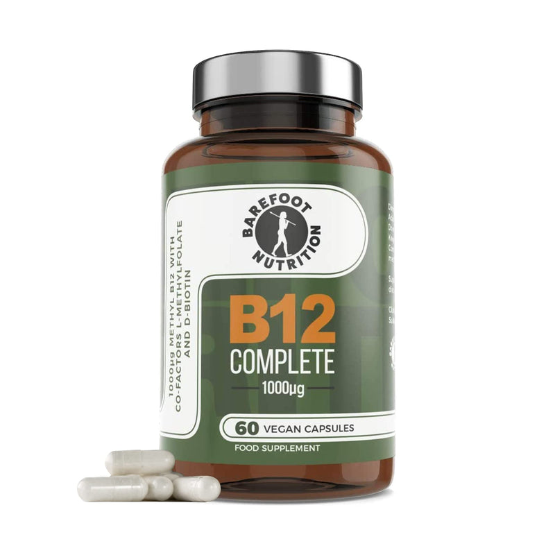 Barefoot Nutrition - B12 Complete, High Strength Supplement, Methylated B 12 (1000�g) - with Cofactors Methyl folate (400�g) & D-Biotin (400�g) - 60 x 1 A Day Vegan-Friendly Capsules - BeesActive Australia