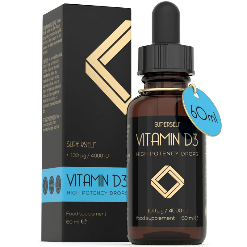 Vitamin D Drops - Vitamin D3 4000 IU Liquid for Adults - 60ml 1200 Drops - High Strength & Absorption Supplement for Strong Bones, Teeth, Immune System - Vit D 1000IU per 1 Drop - UK Made & Vegetarian - BeesActive Australia