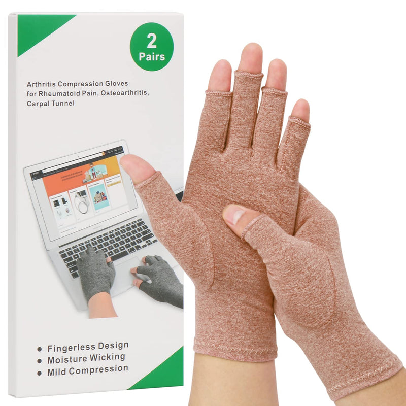 2-Pair Arthritis Compression Gloves for Alleviate Rheumatoid Osteoarthritis, Carpal Tunnel Raynauds Disease, Ease Muscle Tensi on Fingerless, Breathable & Moisture, Women and Men (Coffee, Medium) Coffee M - BeesActive Australia