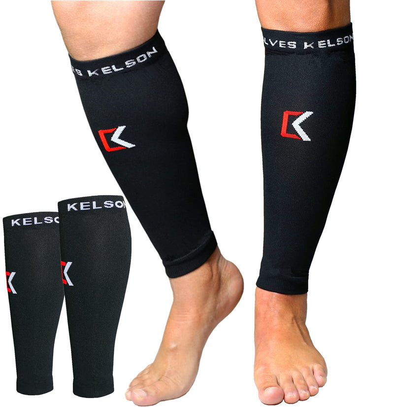 (2 PAIR) Calves Kelson Calf Compression Sleeves Ideal for Shin Splints, Running, Sports for Men/Women - Shin Splint and Calf Support Brace-Compression Calf Guards - Leg Sleeves for Torn Muscle Cramps Black 2XL (Pack of 4) - BeesActive Australia