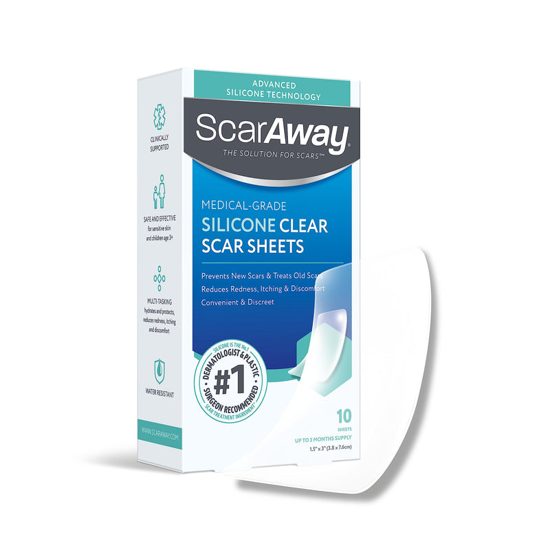 ScarAway Clear Silicone Scar Sheets, White, 10 Count 10 Count (Pack of 1) Clear Sheet - BeesActive Australia