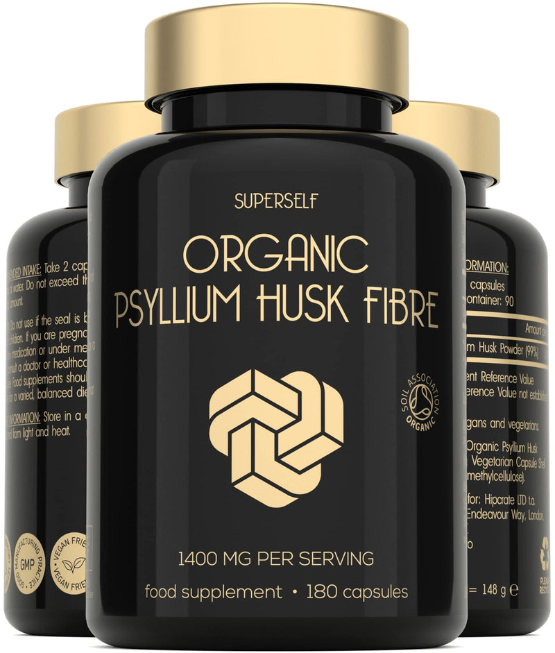 Organic Psyllium Husks Capsules 1400mg - Fibre Supplement for Men & Women - Pure Psyllium Husk Powder - 180 Tablets - High in Soluble Fiber - Certified Organic - Natural Prebiotic from Ispaghula Husk - BeesActive Australia
