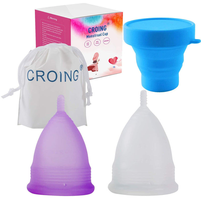 CROING 𝙋𝙚𝙧𝙞𝙤𝙙 𝘾𝙪𝙥 Reusable 2 pcs Menstrual Cups with 1 pc Silicone Cup and 1 pc Storage Bag, Period Cup - BeesActive Australia
