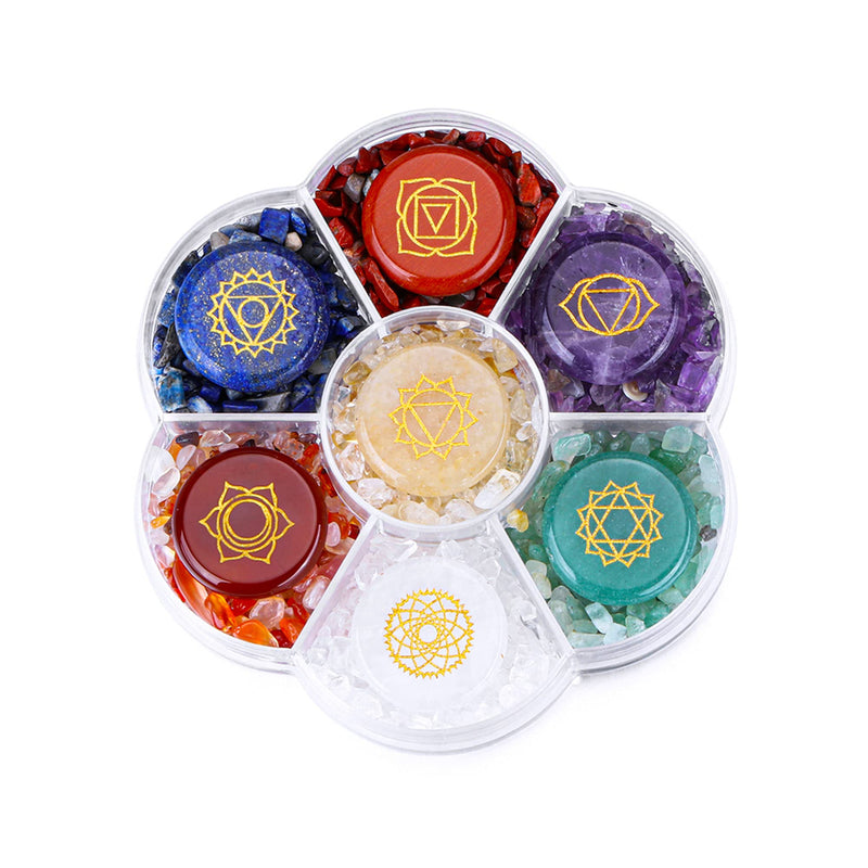 CrystalTears 7 Chakra Healing Crystal Stones Natural Reiki Healing Crystals Gemstones with Engraved Chakra Symbol Tumbled Polished Quartz Crystal Stone for Meditation Crystal Therapy Christmas Gift - BeesActive Australia