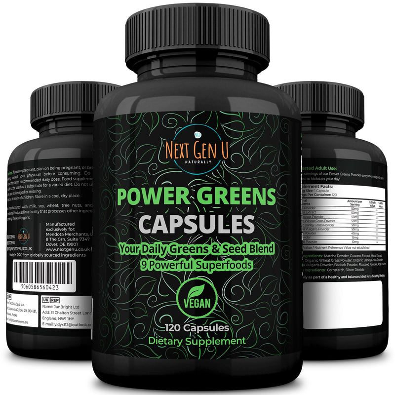 NGU Super Greens Immune System Support 500 mg 120 Vegan Capsules Contains Mixed Superfoods for Daily Booster Healthy Keto Blend w/ Acai, Wheatgrass, Guarana, Chlorella, Flaxseed, Matcha, Maca - BeesActive Australia