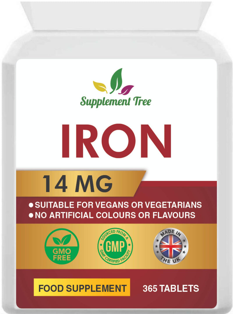Iron Tablets High Strength 14mg | 365 Vegan Tablets (One Year Supply) | Contributes to The Reduction of Tiredness & Fatigue | Iron Supplements for Men & Women | Easy to Swallow Iron Pills | UK Made - BeesActive Australia
