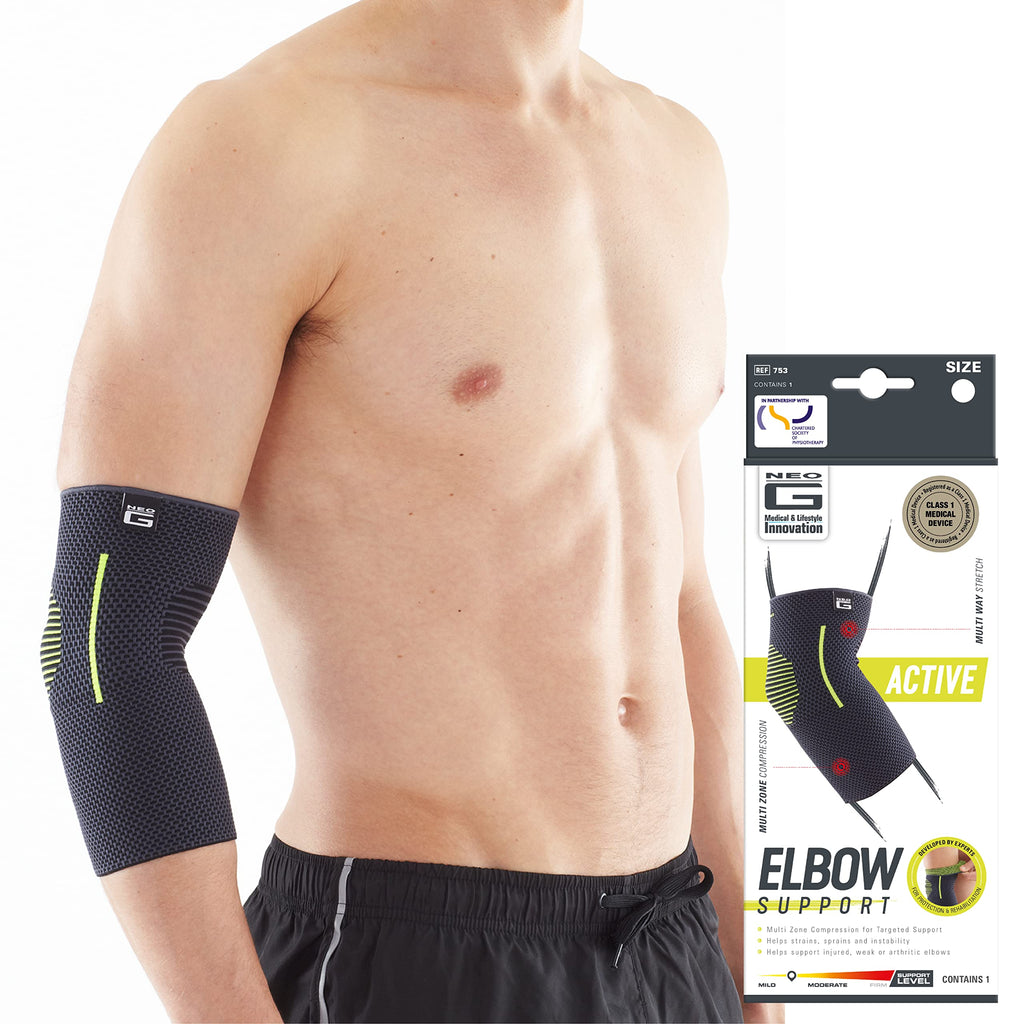 Neo G Elbow Support for Tennis, Golf, Sports, Tendonitis, Joint Pain Relief - Tennis Elbow Support - Golfers Elbow Brace Arm Support - Multi Zone Elbow Compression Sleeve - Breathable, Lightweight – M Medium: 24 – 27 CM/9.4 – 10.6 IN - BeesActive Australia