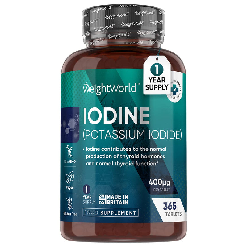 Iodine Tablets 400MCG - High Strength Potassium Iodide 400ug - 365 Vegan Tablets (1 Year Supply) - Non-GMO & Gluten-Free Supplement - Trace Mineral - High Potency Iodine Tablets - UK Made - BeesActive Australia