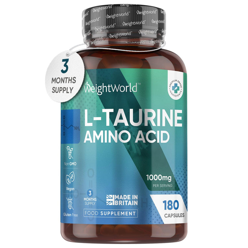 L Taurine 1000mg Capsules - 180 High Strength Taurine Capsules (3 Months Supply) - Vegan Amino Acid Taurine Supplement for Overall Health - Pre Workout Supplement for Men & Women - Made in The UK - BeesActive Australia