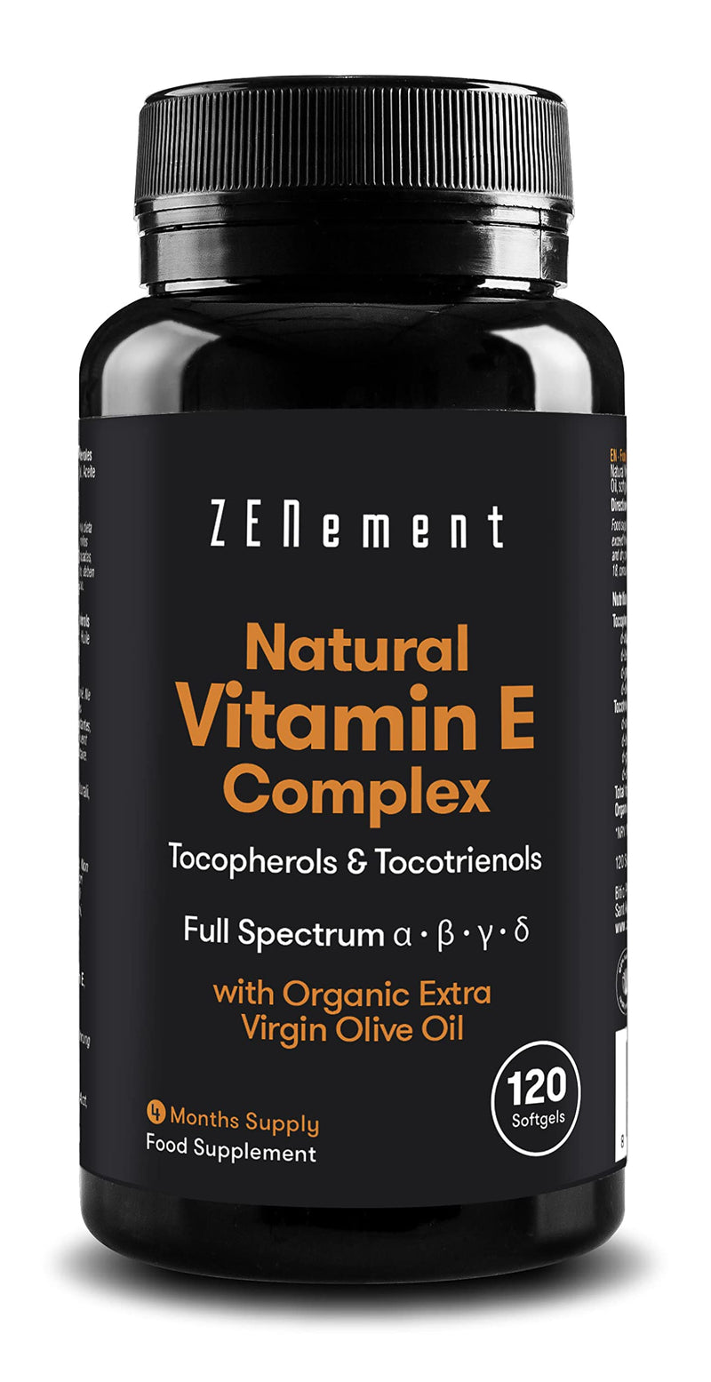 Natural Vitamin E Complex, Tocopherols & Tocotrienols, 120 Softgels | with Organic Extra Virgin Olive Oil | Full Spectrum | Antioxidant | 100% Natural Ingredients, Soy Free | Zenement - BeesActive Australia