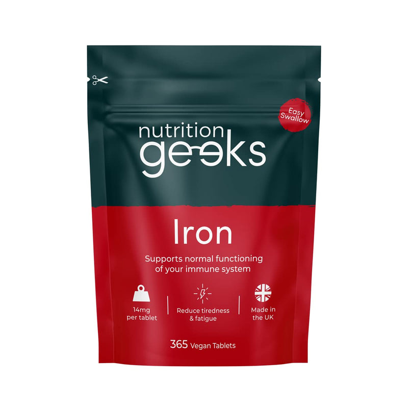 Iron Tablets High Strength 14mg - 365 Tablets, 12 Months Supply - Vegan Iron Supplements for Women and Men - Ferrous Fumarate Energy Tablets, Reduces Tiredness and Fatigue - UK Made Iron Vitamin - BeesActive Australia