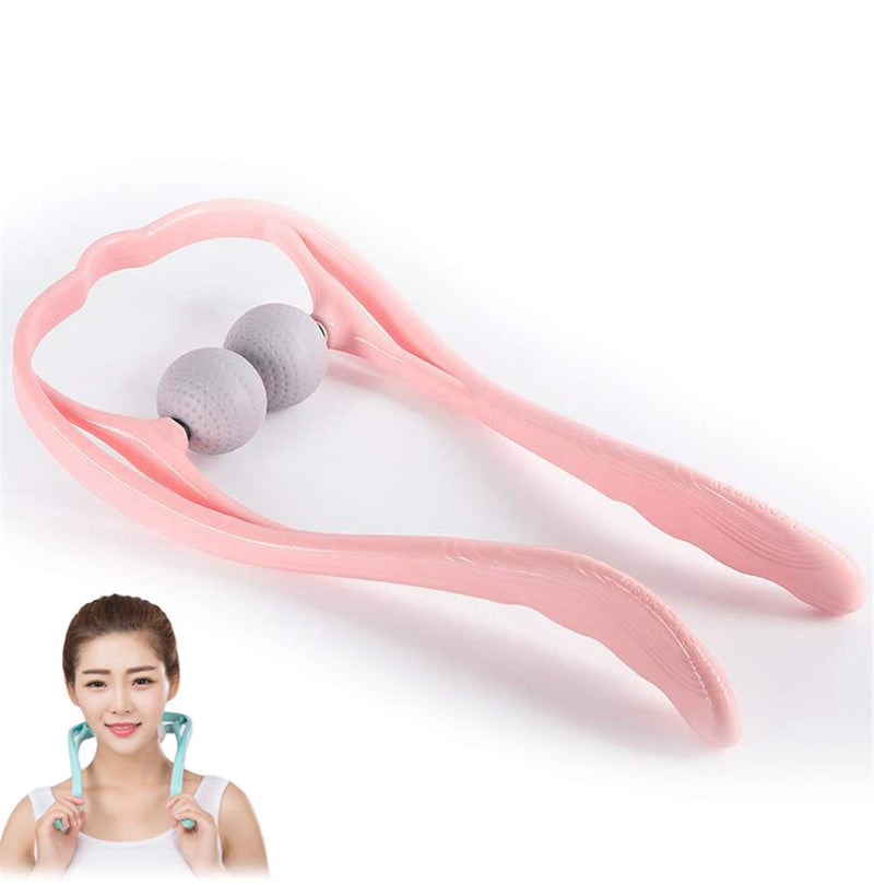 Neck Manual Massager, Portable Handheld Manual Neck Shoulder Massage Tool, Shiatsu Deep Tissue Pressure Trigger Point Neck Pain Relief Massage Roller Muscle Relaxation Massager for Home Office (Pink) Pink - BeesActive Australia