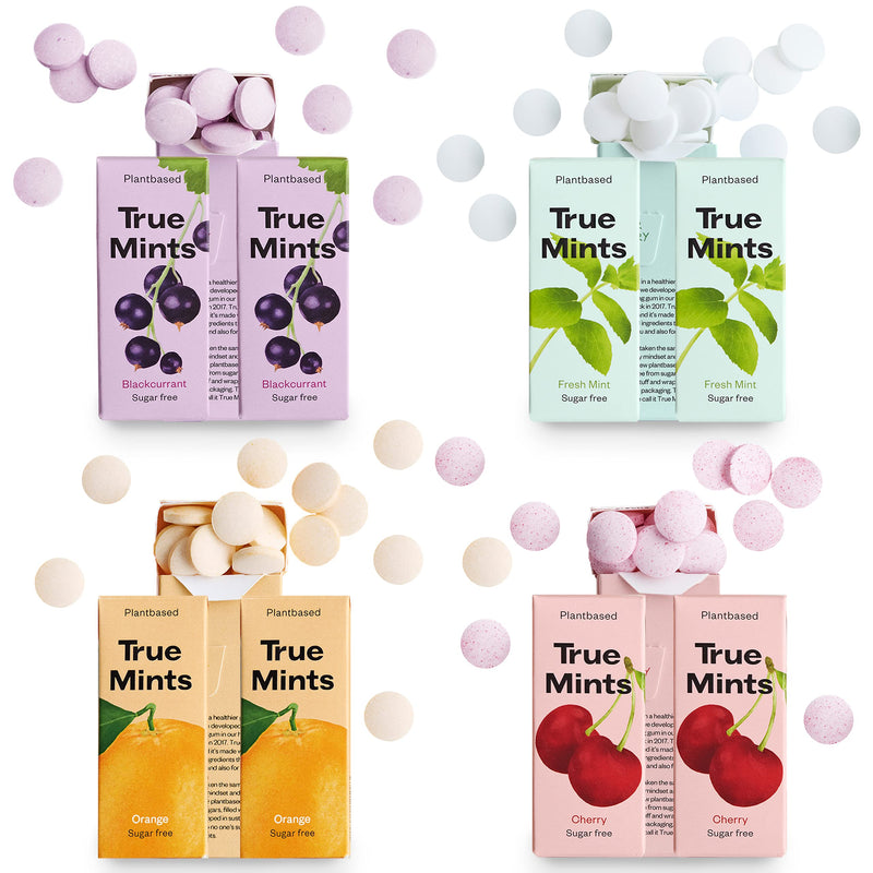 True Mints Mixed Flavours (12-pack) - Sugar Free Mints - Xylitol Mints - Fruit Pastilles - Sugar Free & Plantbased Travel Sweets with Natural Flavours Mixed Flavours Mints 12 Count (Pack of 1) - BeesActive Australia