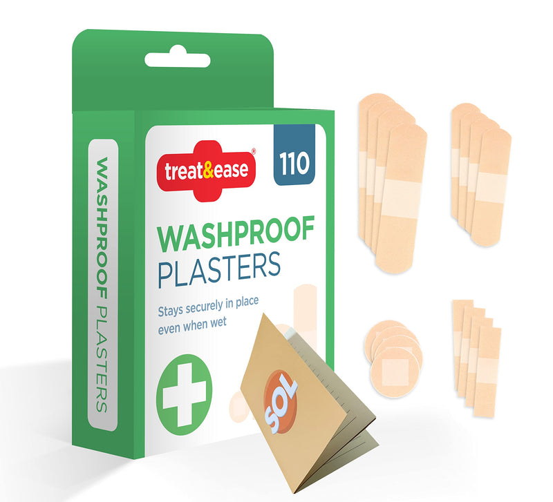 110 Treat&Ease Waterproof Plasters & Dressing Supplies | Breathable Childrens Plasters Waterproof Assorted Plasters Kids | Round, Small, Medium, Large Finger Plasters for First Aid Kit + SOL Notebook - BeesActive Australia