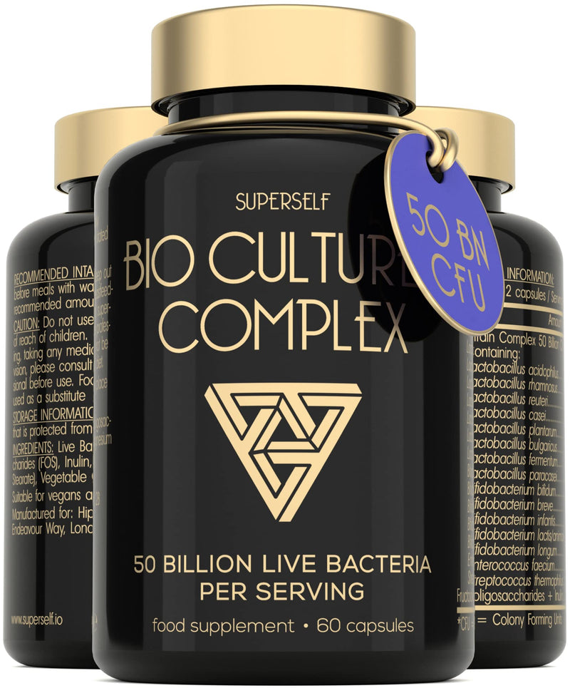 Probiotics Complex 50 Billion CFU - Bio Cultures Probiotics for Gut Health - Vegan Probiotic Supplements for Women Men Adults - 60 Acid-Resistant Capsules - 15 Strains with Prebiotics & Acidophilus - BeesActive Australia