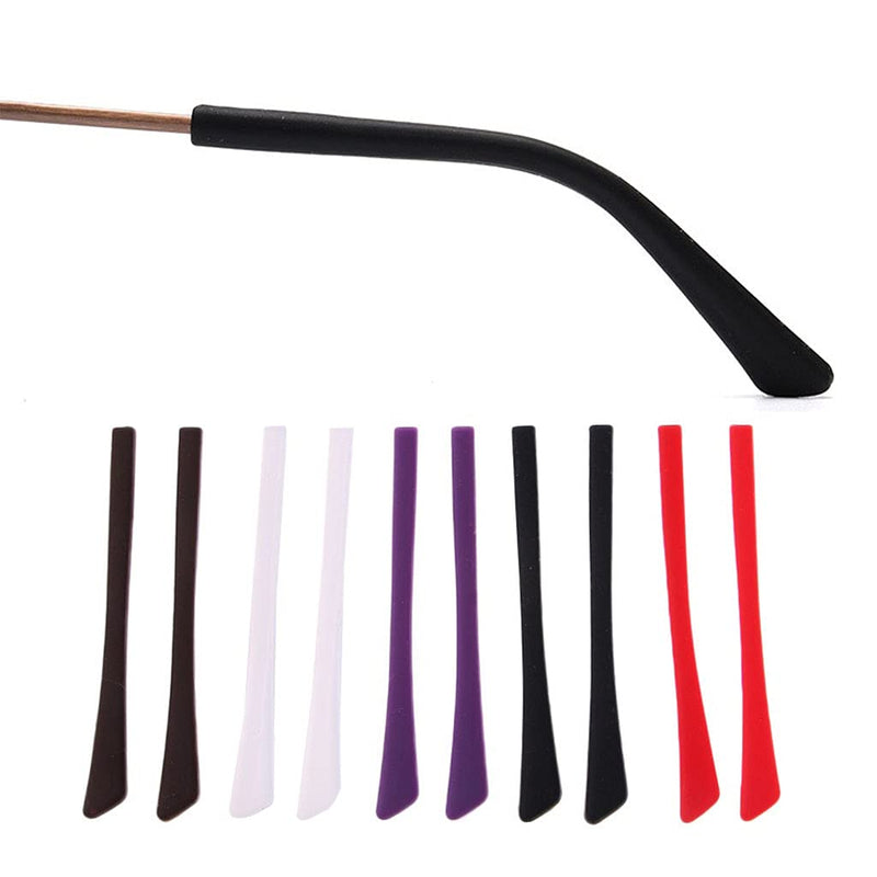 5 Pairs Silicone Eyeglass End Tips, Anti-Slip Ear Sock Pieces Tube, for Thin Metal Eyeglass Sunglasses Legs, Brown, White, Purple, Black, Red - BeesActive Australia