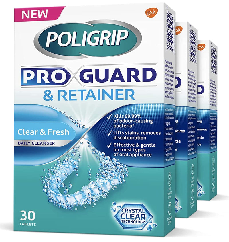Poligrip Pro Guard Antibacterial Daily Dental Cleaner and Retainer 30 Tablets, 3 Pack - BeesActive Australia