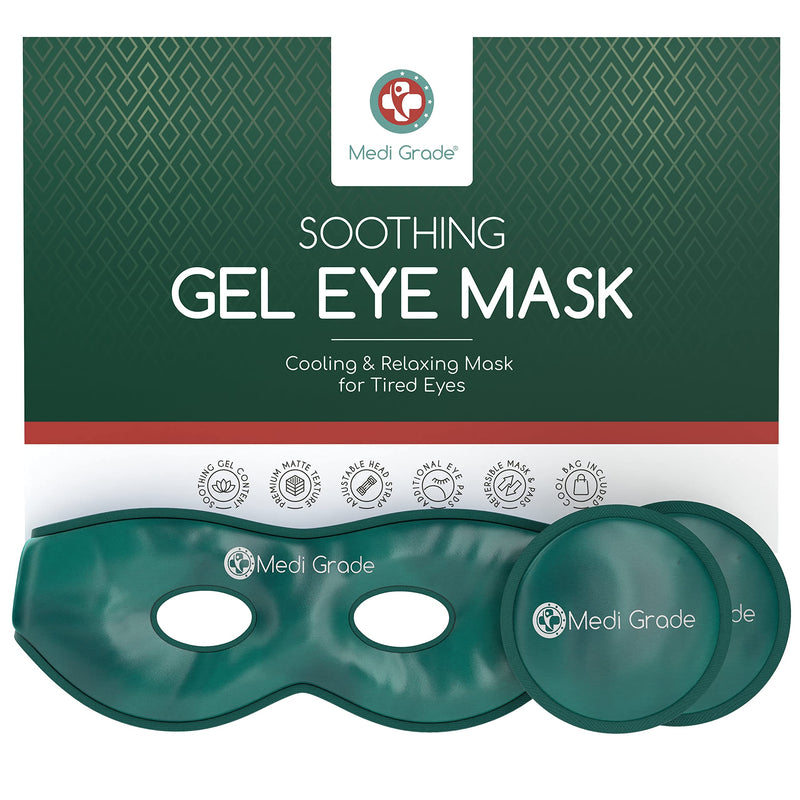 Medi Grade Cooling Eye Mask - Reusable Gel Eye Mask with 2 x Cooling Eye Pads and Cooling Storage Bag - Enjoy Relaxation at Home or On The Go with Our Reversible Eye Compress with Adjustable Straps - BeesActive Australia