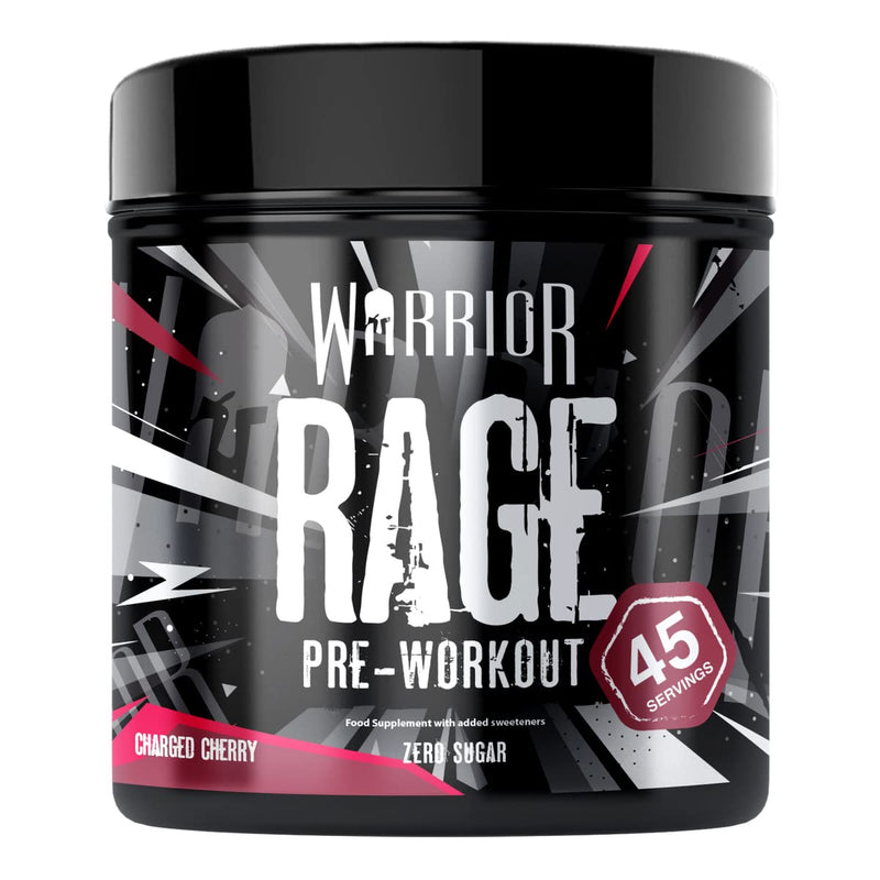 Warrior, Rage - Pre-Workout Powder - 392g - Energy Drink Supplement with Vitamin C, Beta Alanine and Creatine Gluconate - 45 Servings (Charged Cherry) Charged Cherry 392 g (Pack of 1) - BeesActive Australia