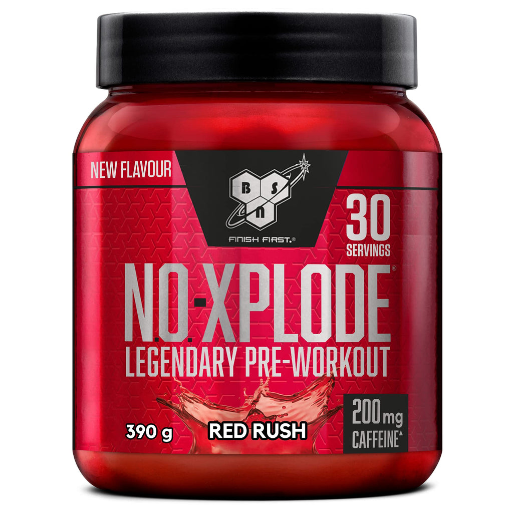 BSN Nutrition N.O.-Xplode Pre Workout Powder Food Supplement, Energy and Focus Booster with Caffeine, Amino Acids, Vitamin C and Zinc, Red Rush Flavour, 30 Servings, 390 g - BeesActive Australia