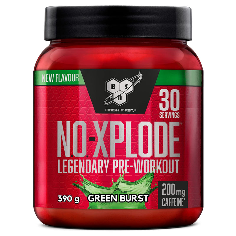 BSN Nutrition N.O.-Xplode Pre Workout Powder Food Supplement, Energy and Focus supportwith Caffeine, Amino Acids, Vitamin C and Zinc, Green Burst Flavour, 30 Servings, 390 g - BeesActive Australia