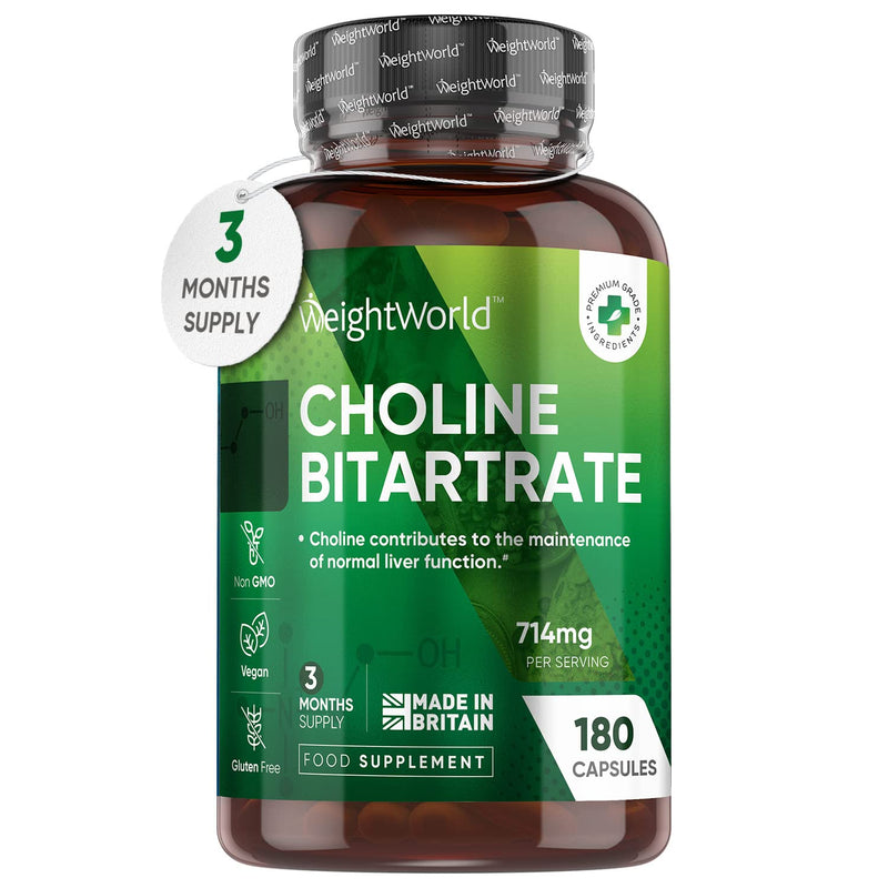 Choline Supplement 714mg - 3 Months Supply (180 Vegan Choline Capsules) - Choline Bitartrate (Choline Inositol Tablets Alternative) for Greater Absorption - High Strength Vegan Liver Supplement - BeesActive Australia