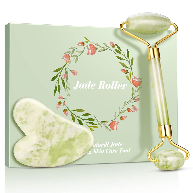 Jade Roller Massage Tool, Anti-Aging Natural Facial Jade Stone Kit, Anti Aging Face Massager Kit for Face, Chin, Double Neck - BeesActive Australia