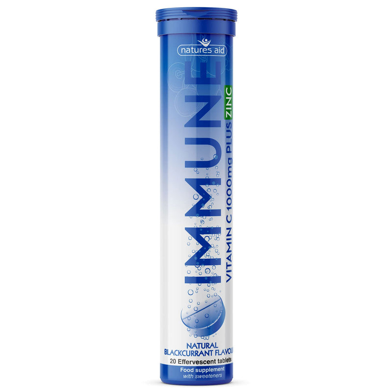 natures aid Immune Effervescent with Zinc & Vitamin C, Natural Blackcurrant Flavour, 20 Tablets, Pack of 1 Immune Effervescent, 20 Tablets - BeesActive Australia