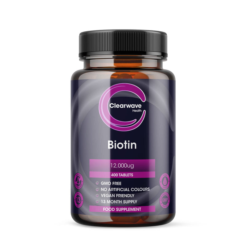 Biotin Hair Growth Supplement - 12,000mcg High Strength - 400 Tablets (13 Month Supply) - Vegan - Made in The UK by Clearwave Health - BeesActive Australia