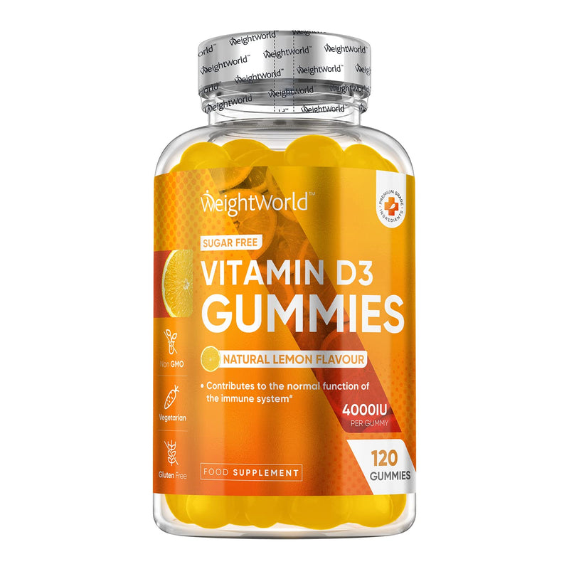 Vitamin D Gummies Adults 4000IU - Sugar-Free - 4 Months Supply - Natural Lemon Flavour - 120 Chewable Vitamin D3 Gummies - Vegetarian Friendly - High Strength Vitamin D Supplement - GMO & Gluten Free - BeesActive Australia