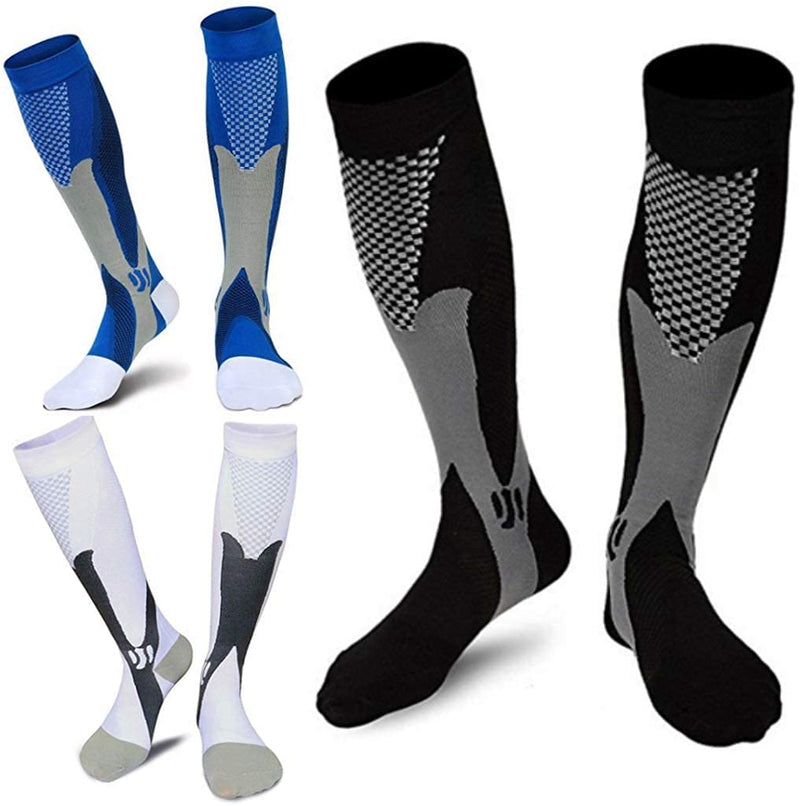 Compression Socks (3 Pairs) for Men Circulation 20-30 mmhg Medical Compression Stockings Women Nursing Black+Blue+White XXL - BeesActive Australia