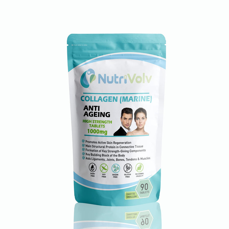 Nutrivolv Collagen Marine (1000mg) Supplement for Skin , Anti Ageing, Tissue, Joints, Bones & Muscles | 90 Multivitamin Tablets 90 Count (Pack of 1) - BeesActive Australia