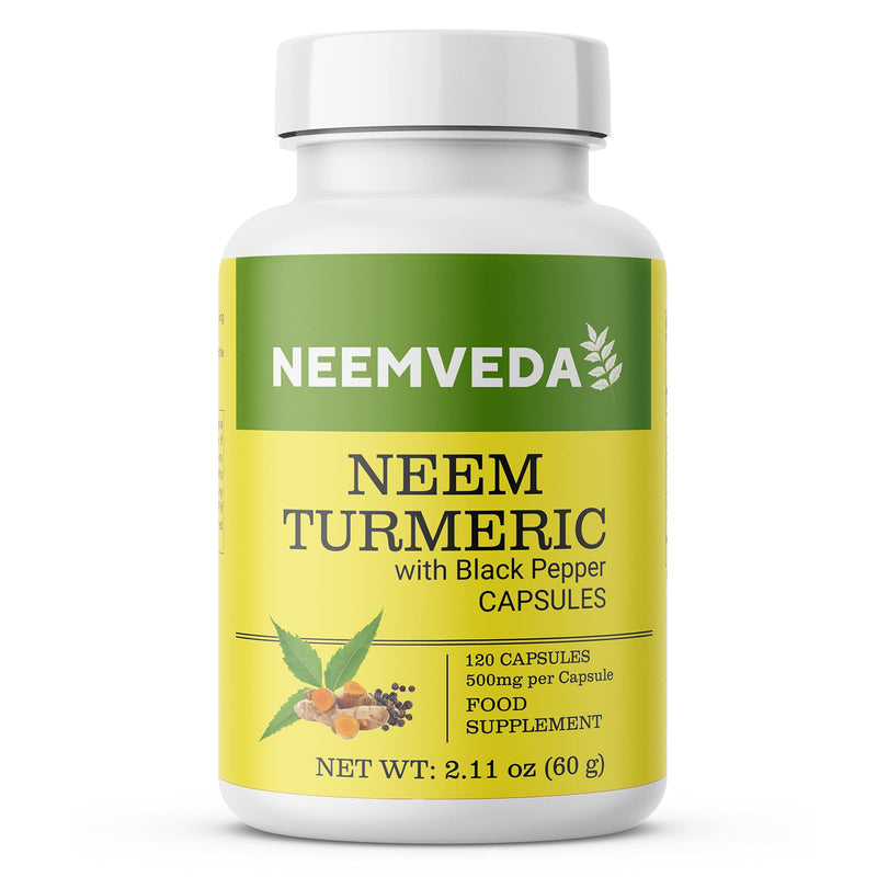 Neemveda Neem Turmeric Capsules with Black Pepper 120 Veg Capsules (Detox, Eczema, Skin Supplement) - BeesActive Australia