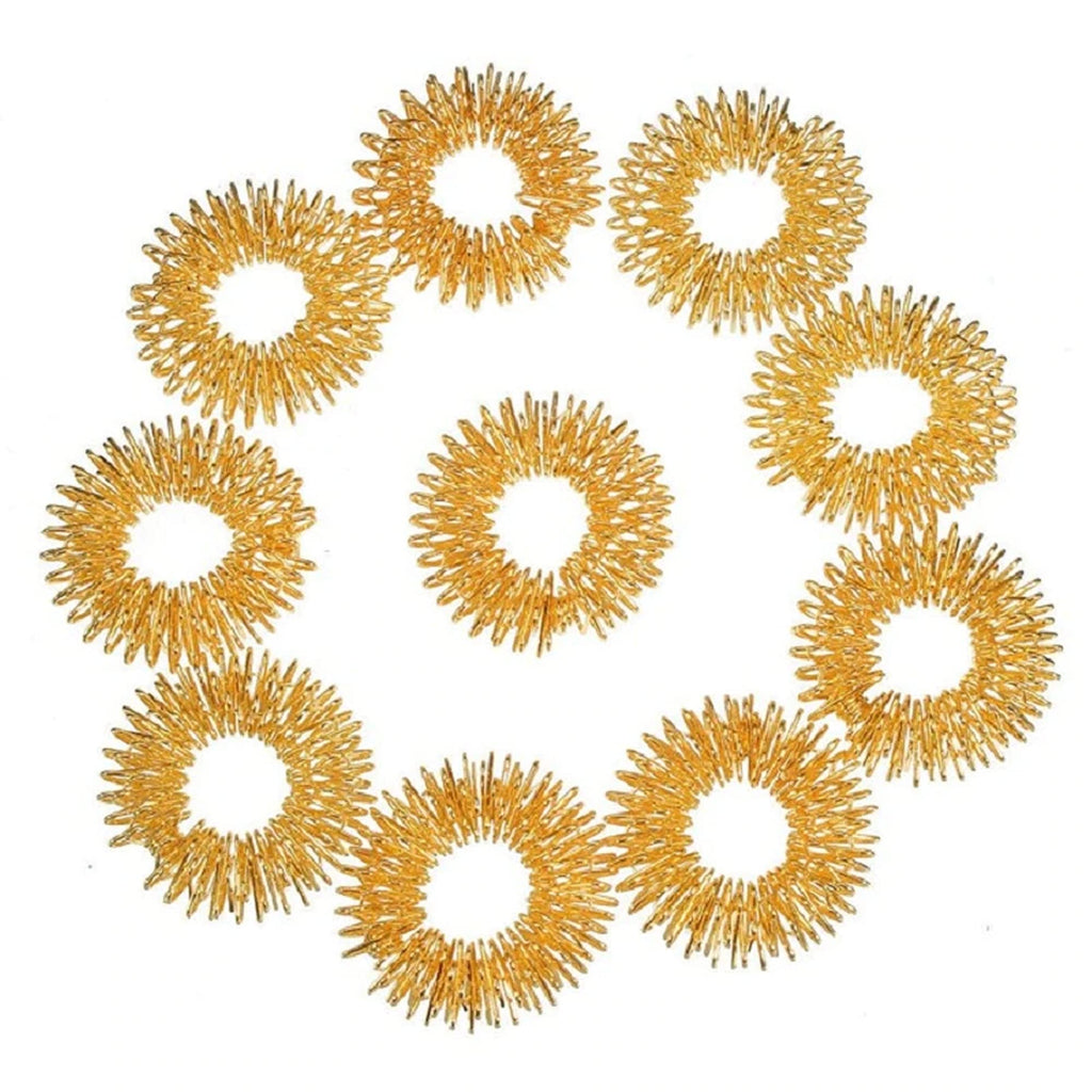 10 Pack Spiky Acupressure Finger Massage Rings: Silent Relief, Pain, Circulation, Stress, Therapy (Gold) Gold - BeesActive Australia