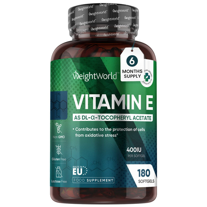 Vitamin E Capsules Softgels 400IU (Advised Intake) - 180 Vit E Softgels (6 Month Supply) - High Strength Vitamin E Oil Capsule - Hair Nail Skin Supplement - Natural Alpha Tocopheryl (Not Vit E Tablet) - BeesActive Australia