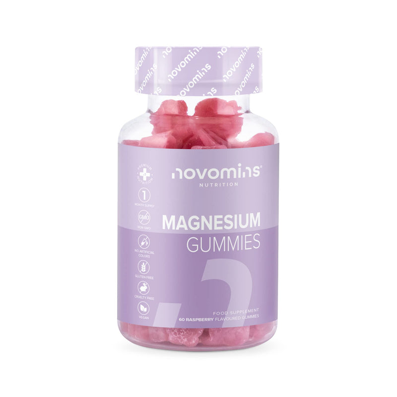 Magnesium Gummies - Vegan - 1 Month Supply - Gluten Free - Chewable Magnesium Supplements - 800mg Magnesium Citrate Providing 120mg of Magnesium - Made by Novomins Raspberry 60 Count (Pack of 1) - BeesActive Australia