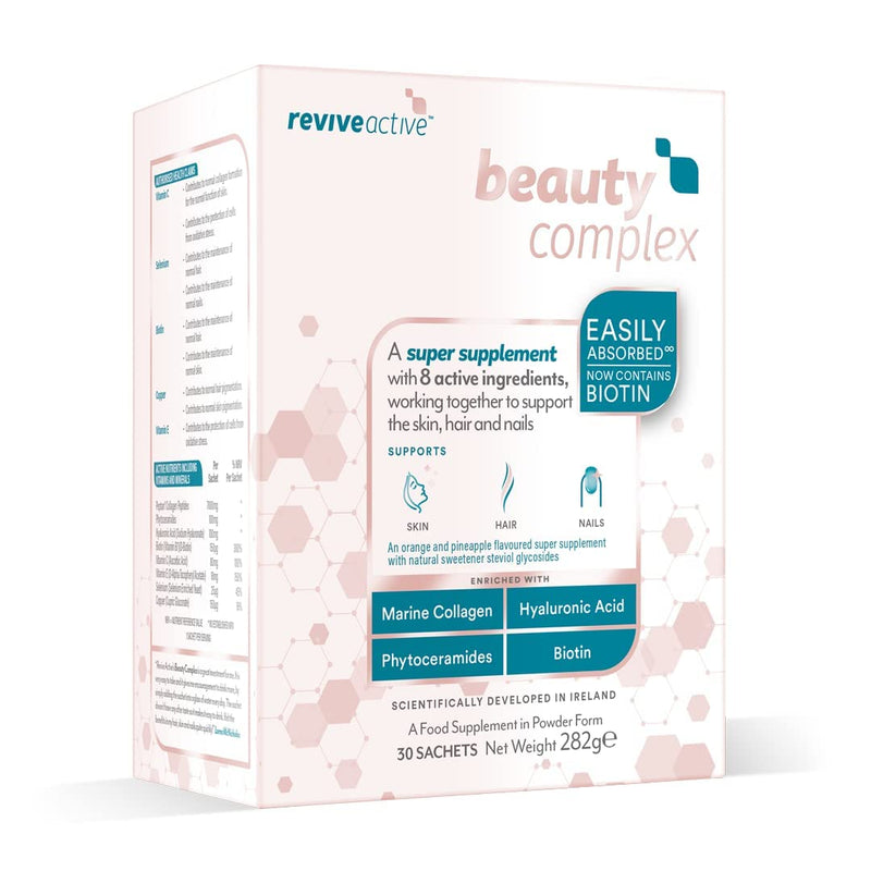 Beauty Complex Super Supplement by Revive Active | 8 Active Ingredients to Support Skin, Hair & Nails | 30 Day Multivitamin Supply | Collagen, Hyaluronic Acid, Phytoceramides & Biotin - BeesActive Australia