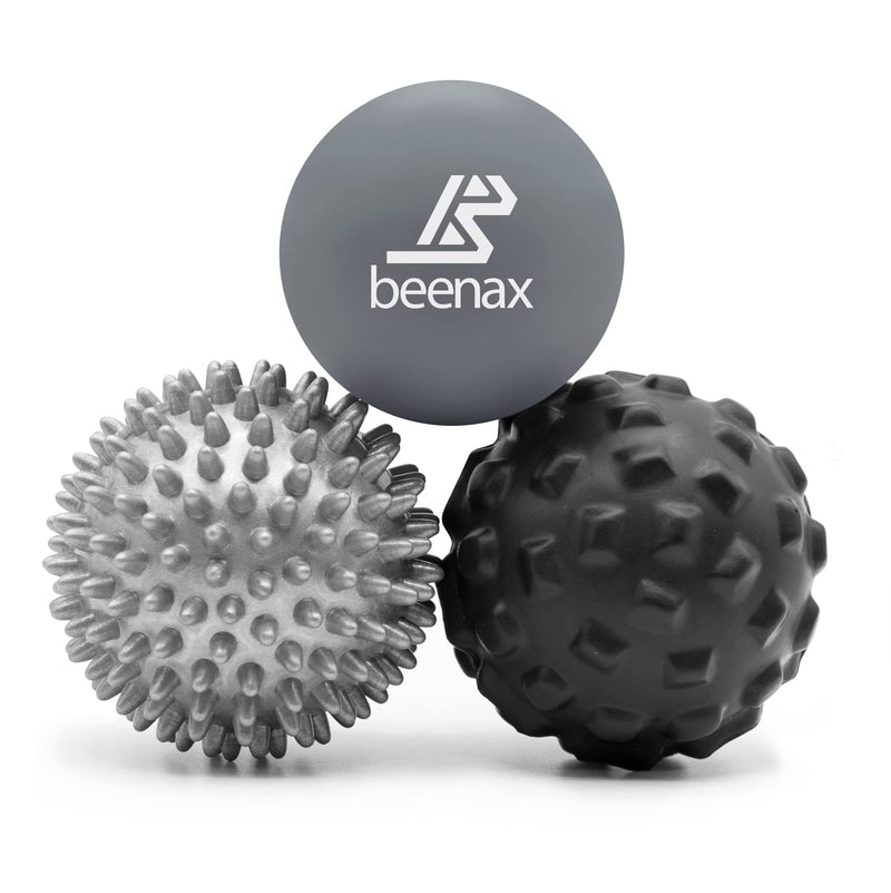 Beenax Massage Ball (Set of 3) - Perfect for Deep Tissue, Muscle Recovery, Trigger Point, Myofascial Release, Plantar Fasciitis and Muscle Relief - Designed to Relieve Stress and Relax Tight Muscles Grey - BeesActive Australia