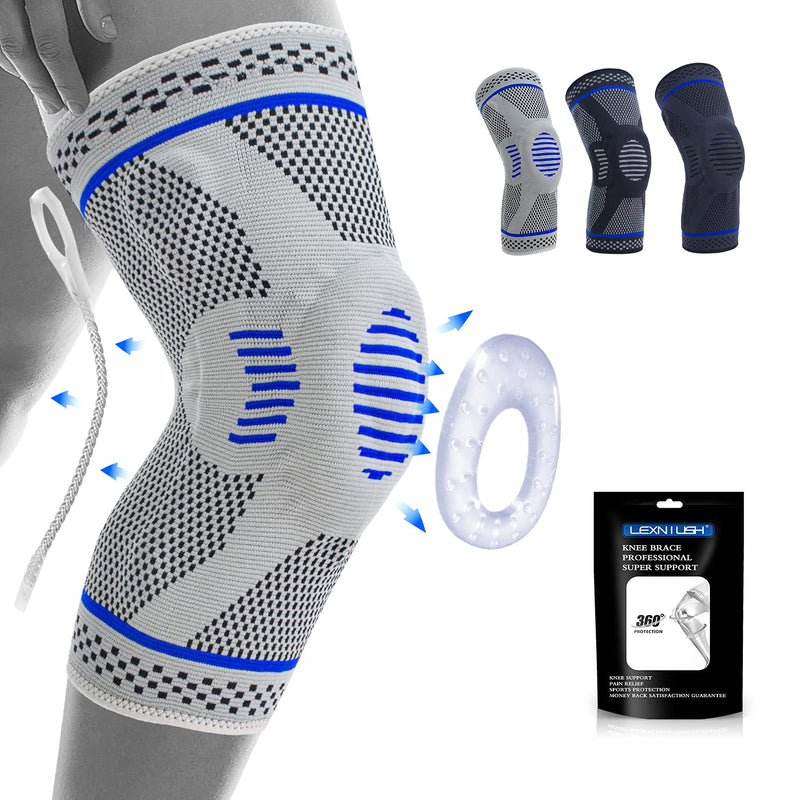 Professional Knee Brace Compression Sleeve - Best Knee Braces for Men Women, Medical Grade Knee Support Protector for Running, Meniscus Tear, Arthritis, Joint Pain Relief, Sports Injury Recovery N2/Grey L - BeesActive Australia
