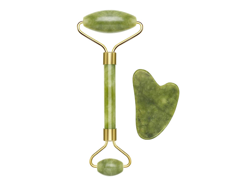 BEPER C301ABE101 Roller and Stone Gua Sha in Jade, Jade Roller & Gua Sha Massagge Tool, Facial & Body Massage, Relaxing, Remodeling & Age - BeesActive Australia