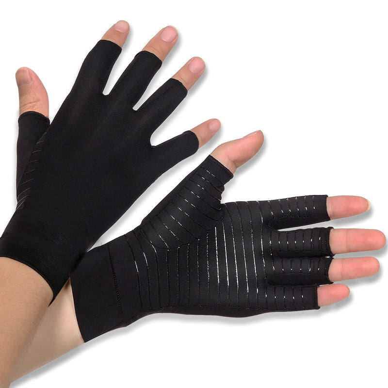 Donfri 1 Pair Copper Infused Arthritis Hand Compression Gloves Fingerless Design Women Men Relieve Symptoms Rheumatoid Osteoarthritis Raynauds Disease Breathable Comfortable Fit Machine Washable (M) M - BeesActive Australia