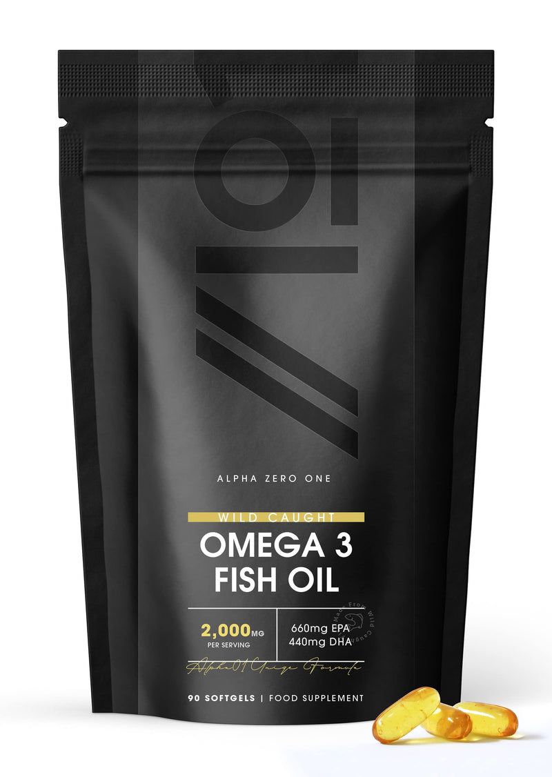Omega 3 Fish Oil 2000mg Capsules | Wild Caught Marine | 1000mg per Capsule 660mg EPA 440mg DHA | Extra Strength Food Supplement | Halal. 90 Softgels (45 Day Supply) 90 Count (Pack of 1) - BeesActive Australia