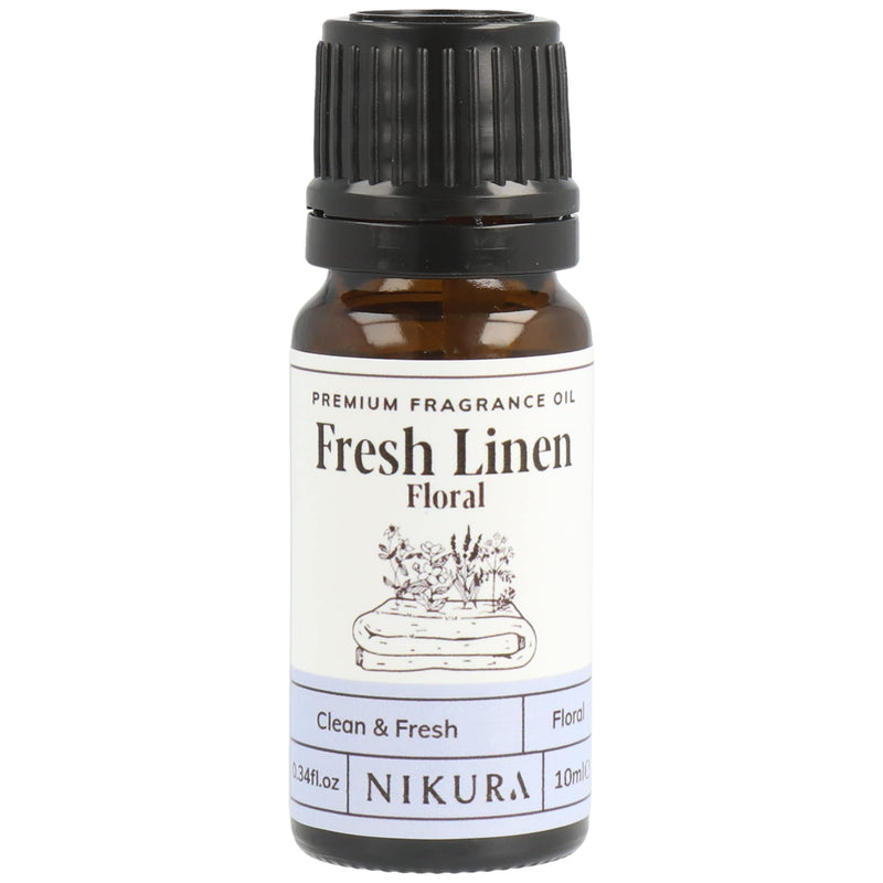 Nikura - Fresh Linen (Floral) Fragrance Oil - 10ml | Perfect for Diffuser for Home, Soap Making, Candle Making, Wax Melts | Bath Bombs, Pot Pourri Refresher Oil, Perfume Scents, Burner Oil | UK Made Fresh Linen (Floral) - BeesActive Australia