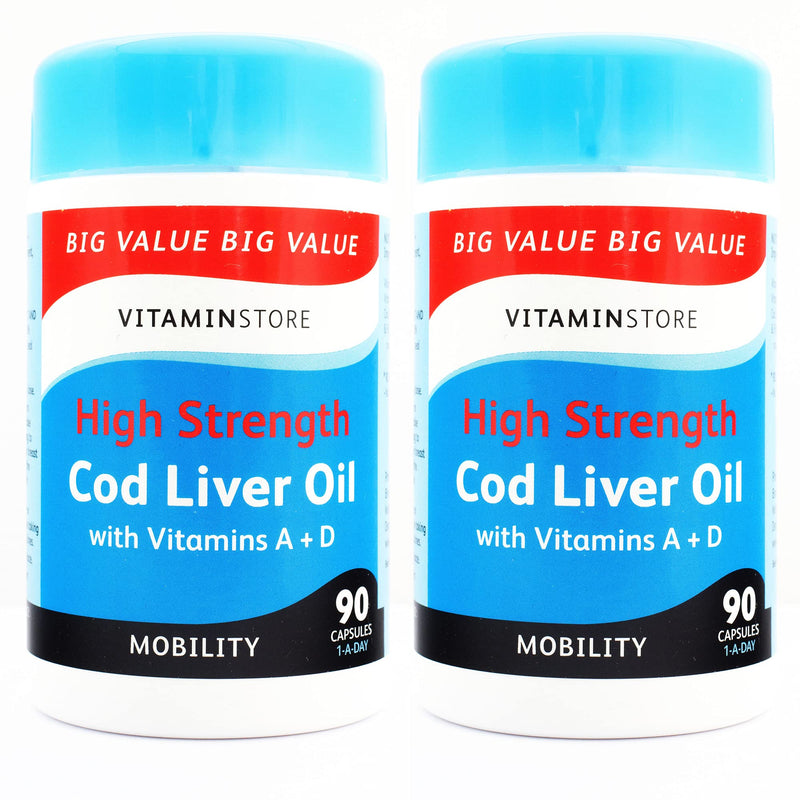 Vitamin Store Cod Liver Oil High Strength 1000mg with Vitamins A & D, 90 Capsules per Tub, Pack of 2 Tubs, 6 Months Supply - BeesActive Australia