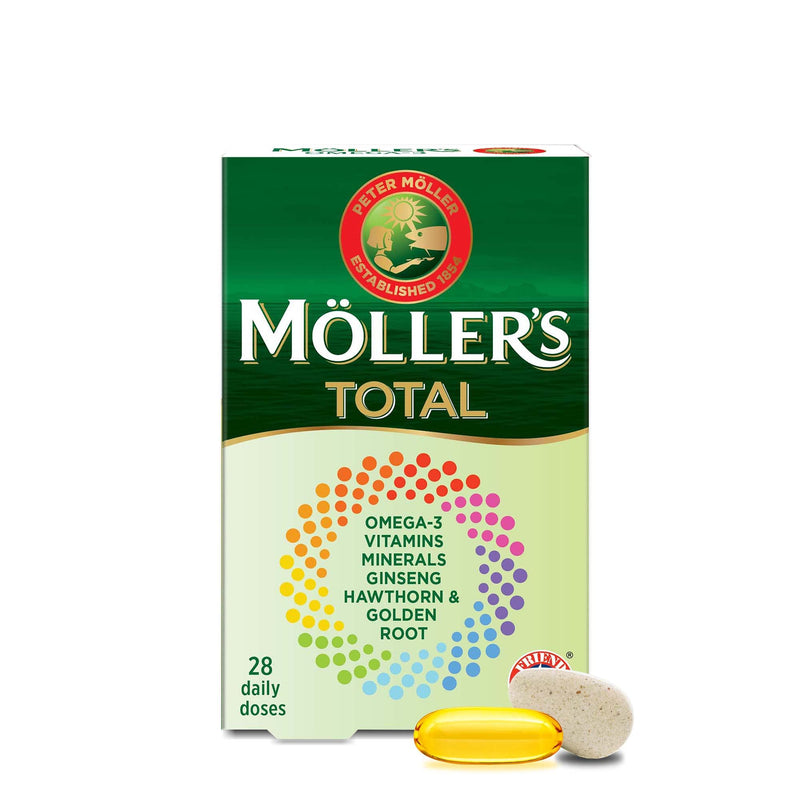 Moller�s � | M�ller's Total | Complete Daily Supplement | Nordic Omega-3 Dietary Supplement with EPA and DHA | Broad Spectrum of Vitamins and Minerals | Ginseng, Hawthorn & Golden Root | 56 Capsules - BeesActive Australia