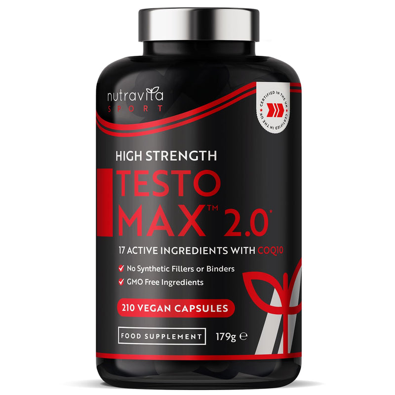Test Booster for Men - 210 Vegan Capsules - 1450mg per Testosterone Supplement Serving - TESTOMAX™ 2.0 Contains 17 Active Ingredients Incl. Ashwagandha KSM 66®, CoQ10, Maca Root - Made by Nutravita - BeesActive Australia