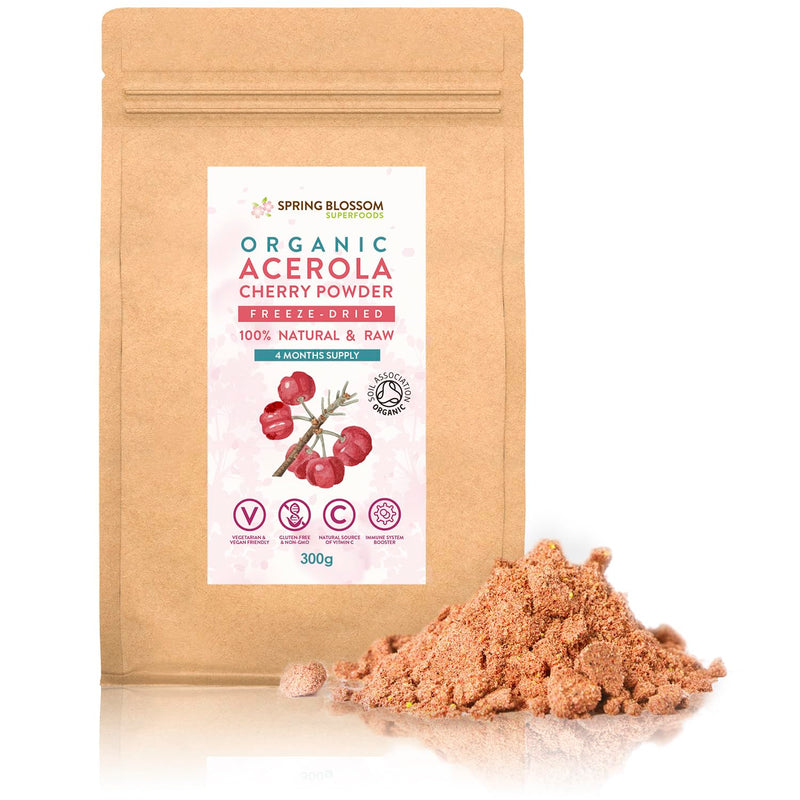 300g Organic Acerola Cherry Powder Freeze-Dried 100% Natural Vitamin C Raw Extract Food Supplement Immune System Booster Vegan Gluten-Free Superfood Ascorbic Acid Alternative No Additives Non-GMO - BeesActive Australia